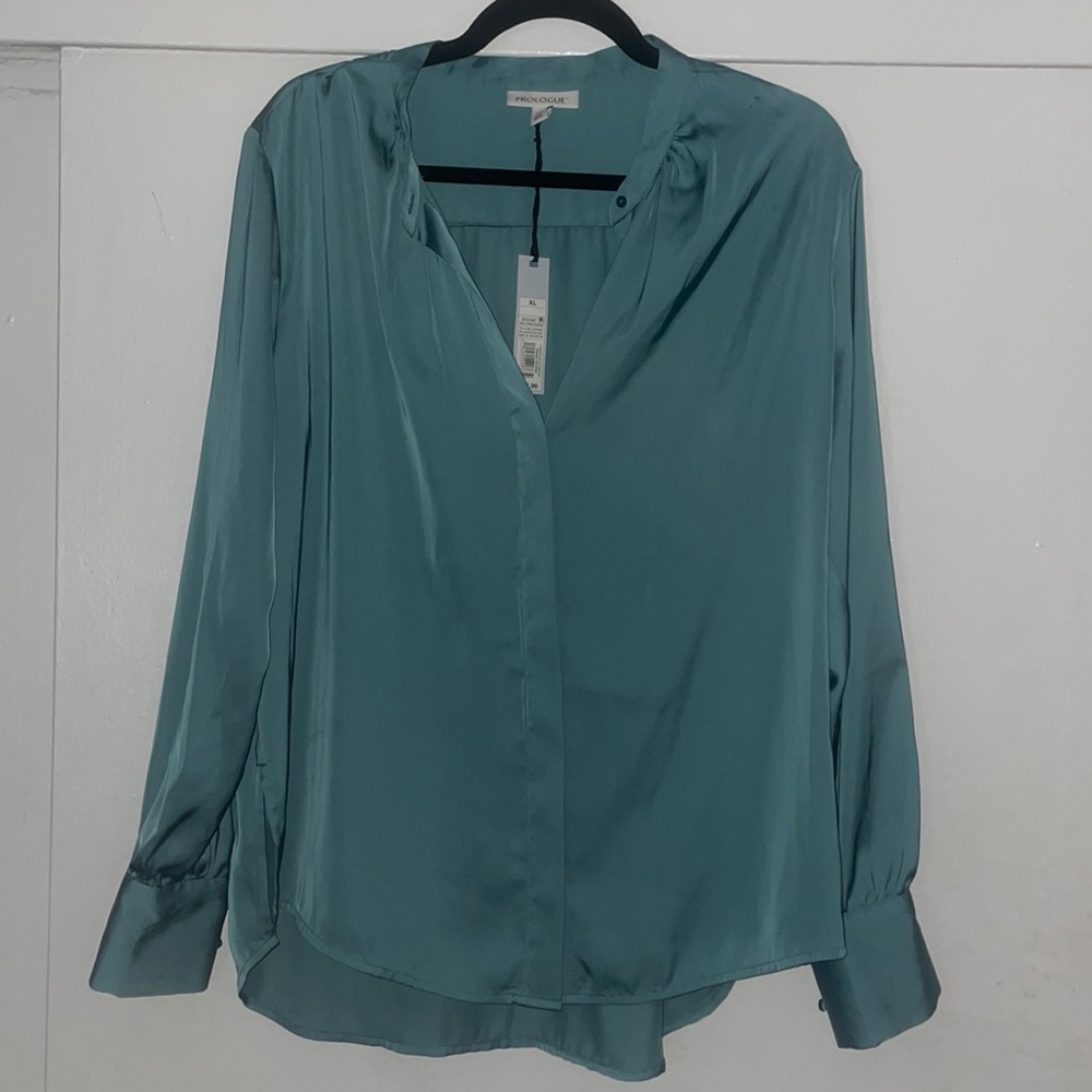 Teal Prologue Button-Up Blouse